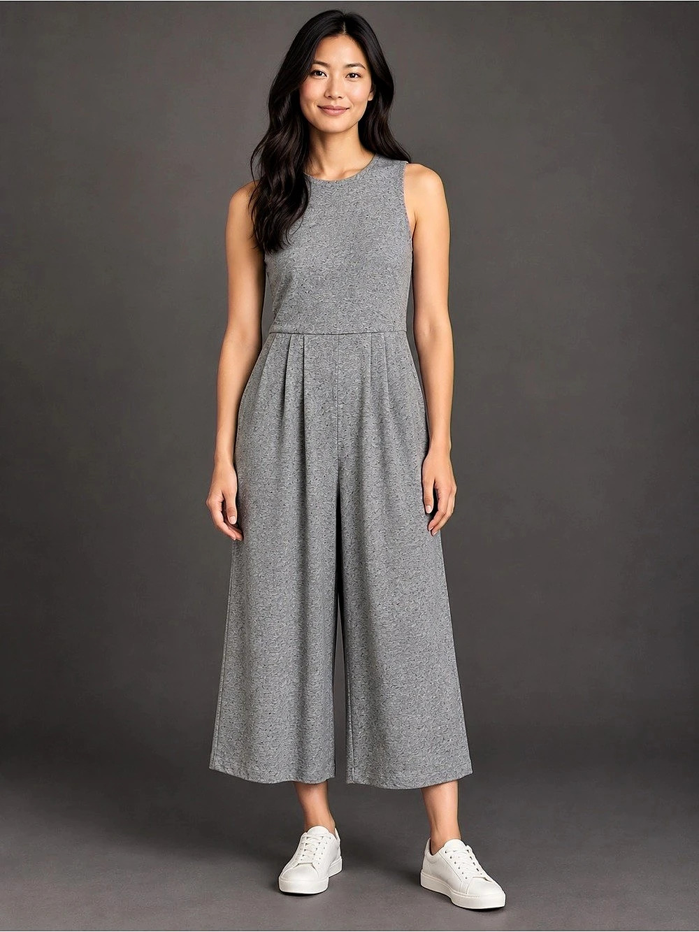 Eileen Fisher Gray Traceable Organic Cotton Cropped Wide Leg Jumpsuit Minimalist